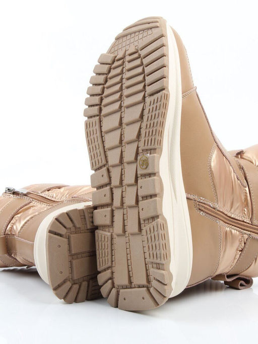 04-WG037-1M DK. BEIGE/GOLD Ботинки зимние женские (натуральная кожа, курточная ткань, 100% шерсть)