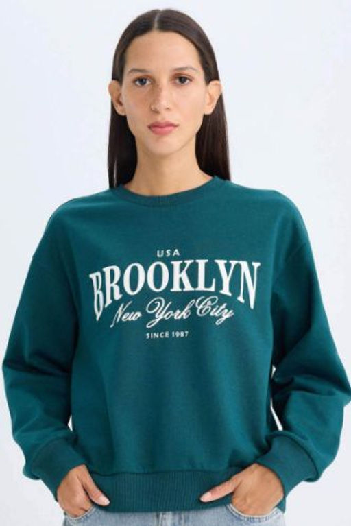 Regular Fit Bisiklet Yaka Bask?l? Ince Sweatshirt