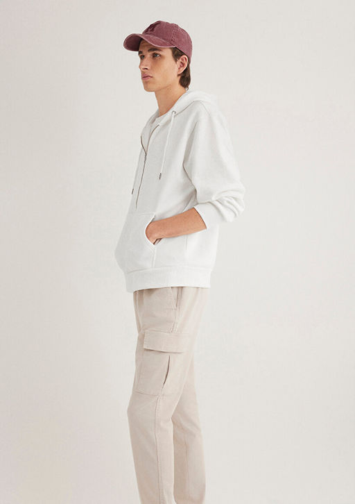Kapusonlu Fermuarl? Beyaz Basic Sweatshirt - Mavi фото 3