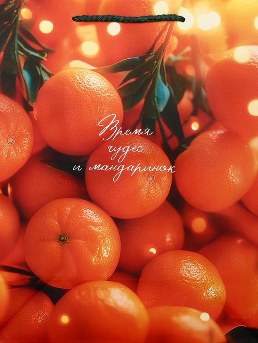 Цена за 2 шт. Пакет подарочный новогодний ламинированный, «Новогодние мандарины», 26×12×32 см