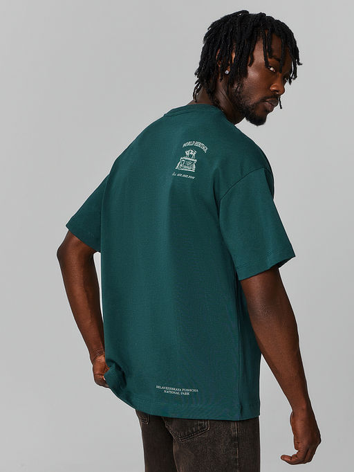 Футболка мужская зеленая с принтом зубров и надписью Беловежская пуща. Национальный парк - Mark formelle фото 3