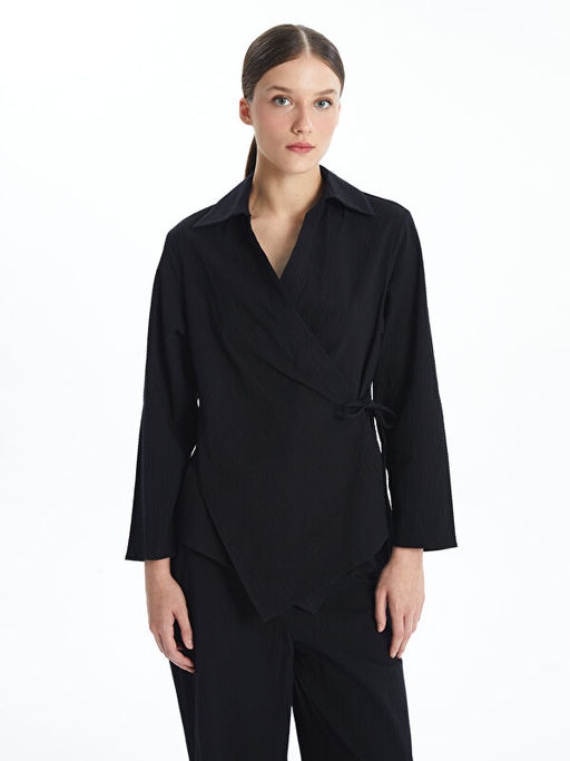 Kruvaze Yaka Gofre Oversize Kad?n Kimono