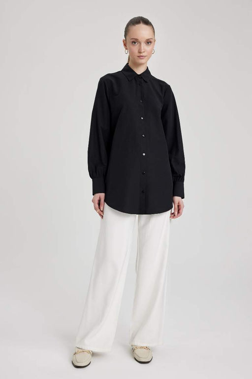 Туника из поплина с длинными рукавами и рубашечным воротником стандартного кроя - Defacto фото 2