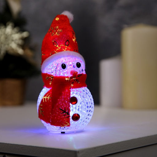 Ёлочная игрушка Снеговик, 10 см, от батареек, свечение мульти (RGB)