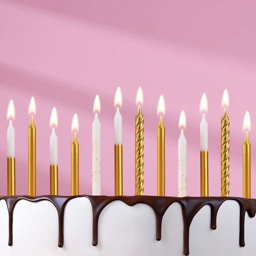 Цена за 2 шт. Свеча для торта «Золотая вечеринка», 12 шт., 8 см, белый и золотой металлик