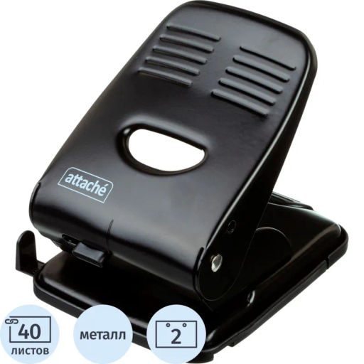 Дырокол Attache до 40 листов, с линейкой, цвет черный  фото 2