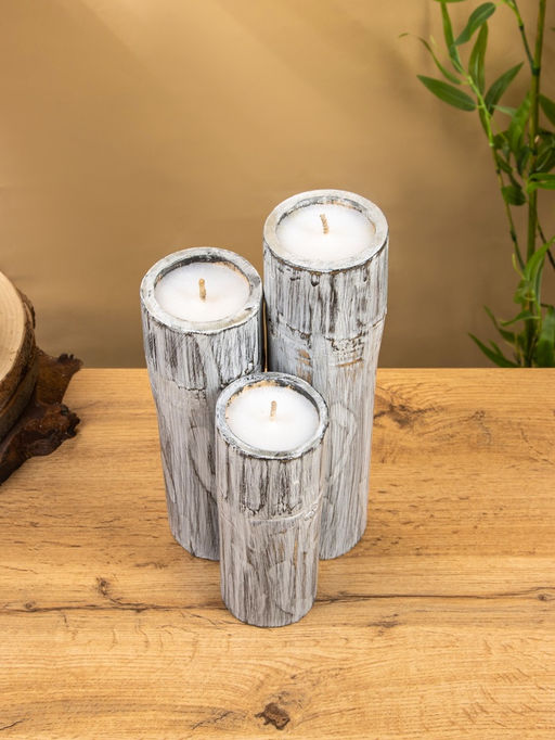Свеча в бамбуке тройная, 15×13×30 см, 100 мл, серая