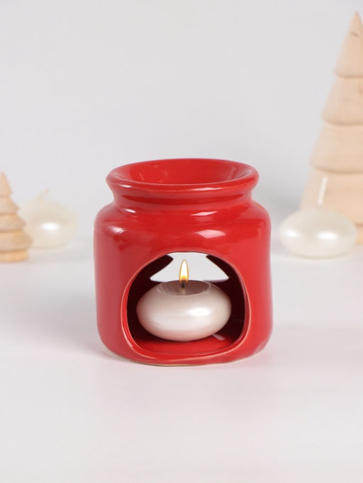 Набор: аромалампа для эфирных масел, мелтсы из воска ароматические Ёлочка, красная, 7.5?7.5?8 см