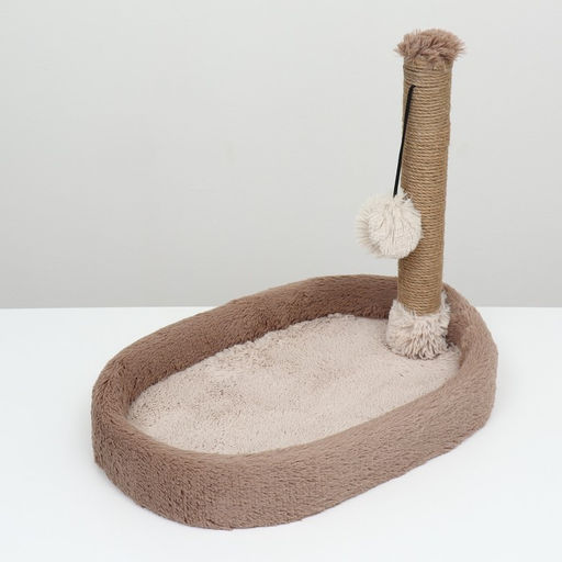 Лежанка с когеточкой Пижон, овальная, 55 х 36 х 47см, пушистый мех, джут, коричневая  фото 3