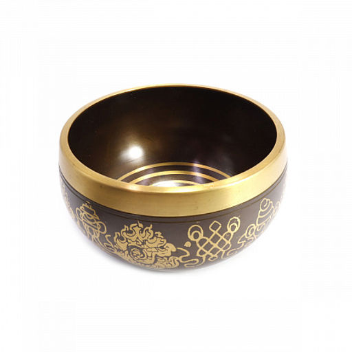 Чаша поющая с золотыми символами Лакшми янтра 5 металлов от 420гр до 600гр h-6-7см d-11см