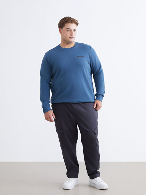 Bisiklet Yaka Bask?l? Erkek Sweatshirt