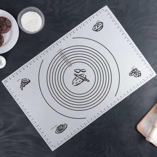 Коврик для выпечки и раскатки теста с разметкой, армированный Эрме, силикон, 59.5?40 см, белый