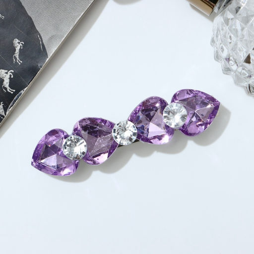 Цена за 4 шт. Заколка - автомат для волос «Грани», сердечки, 8 см, МИКС