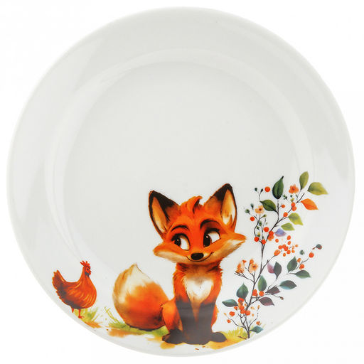 Набор посуды фарфоровый "Лисичка" 3 предмета: тарелка мелкая д175мм гладкий край, салатник д360мм, кружка 210мл, форма "Глория", подарочная упаковка (Россия)