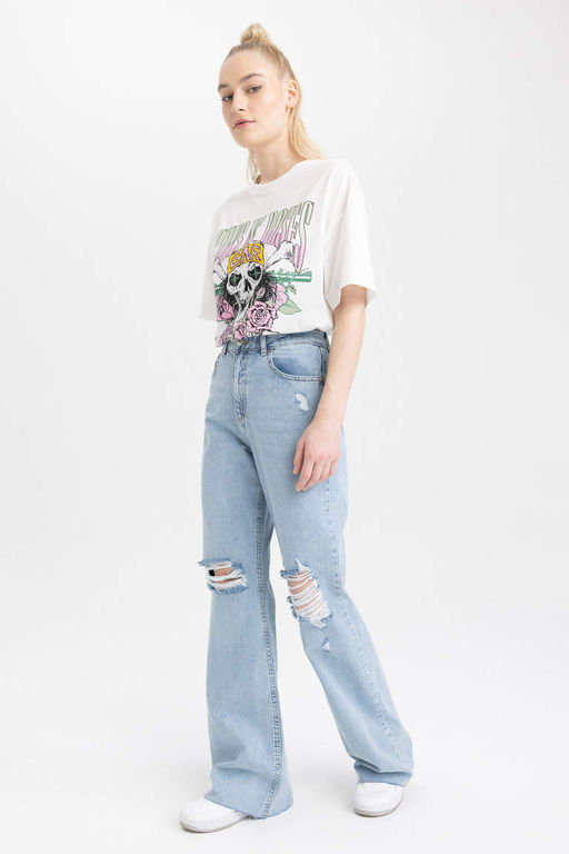 Длинные джинсовые брюки с широкими штанинами и рваными деталями в стиле 90-х годов - Defacto фото 3