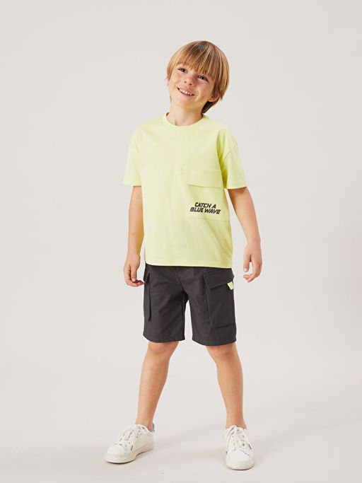 Bisiklet Yaka Yaz? Bask?l? Erkek ?ocuk Ti??rt