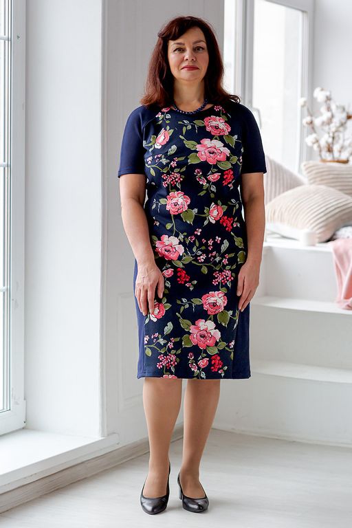Платье женское из милано Агнесса синие розы - Амадэль фото 3