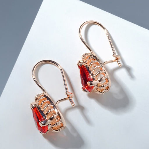 Серьги со стразами Эдель капля совершенство, цвет красный в розовом золоте - Queen fair фото 2