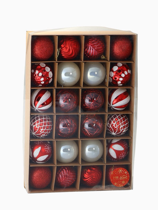 Ёлочные игрушки Мелодия ассорти люкс, шары новогодние, d=6 см, набор 24 шт., бело-красный - Зимнее волшебство фото 16