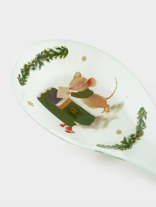 Подставка под ложку Доляна Новогодние зверята, 26.5?10?2 см, стекло, белая фото 4