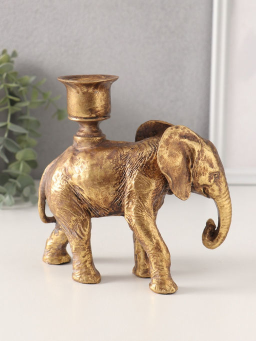 Подсвечник на 1 свечу «Индийский слон», полистоун, золото, 14×6×15 см