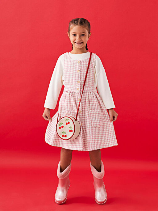 Bisiklet Yaka Desenli K?z ?ocuk Elbise