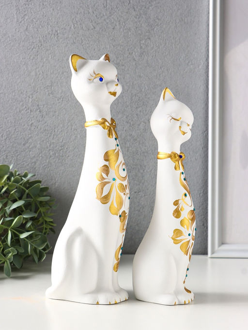 Фигура "Love коты" набор 2 шт, со стразами, 26 см, белый