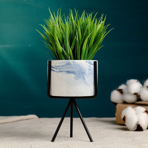 Кашпо Цилиндр, 280 мл, керамика, на чёрной подставке, белое