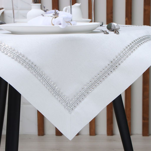 Скатерть Этель со стразами, 85 х 85 5 см, цвет белый, п/э  фото 4