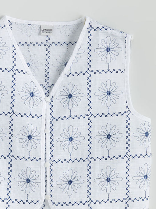 V Yaka ?i?ekli K?z ?ocuk Yelek