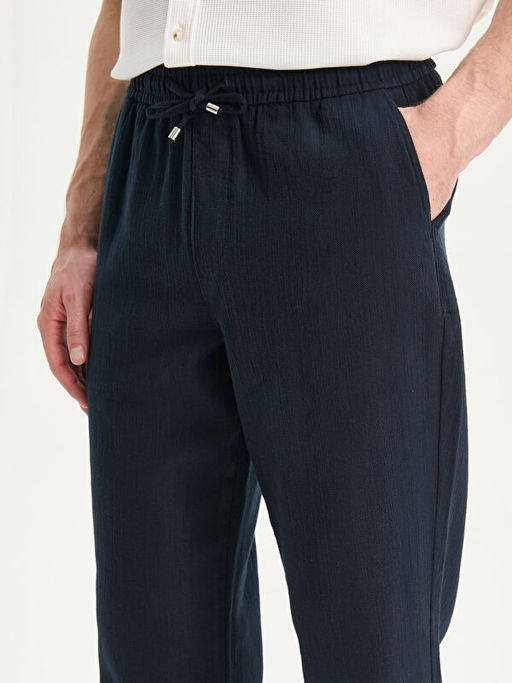 Standart Kal?p Keten G?r?n?ml? Erkek Pantolon