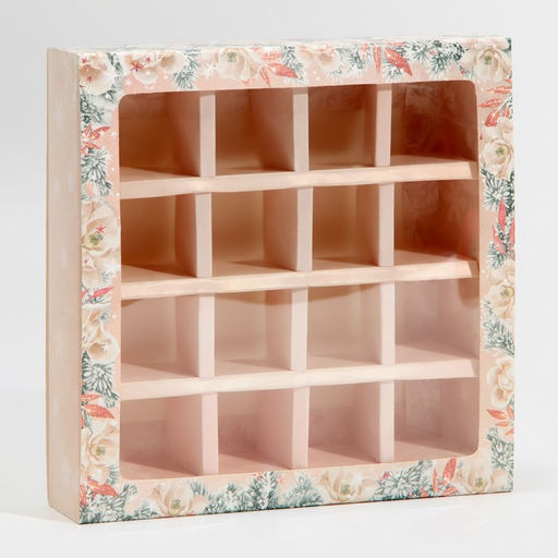 Цена за 4 шт. Коробка под 16 конфет новогодняя с ячейками «Стильный розовый» 17.5 х 17.5 х 3.5 см