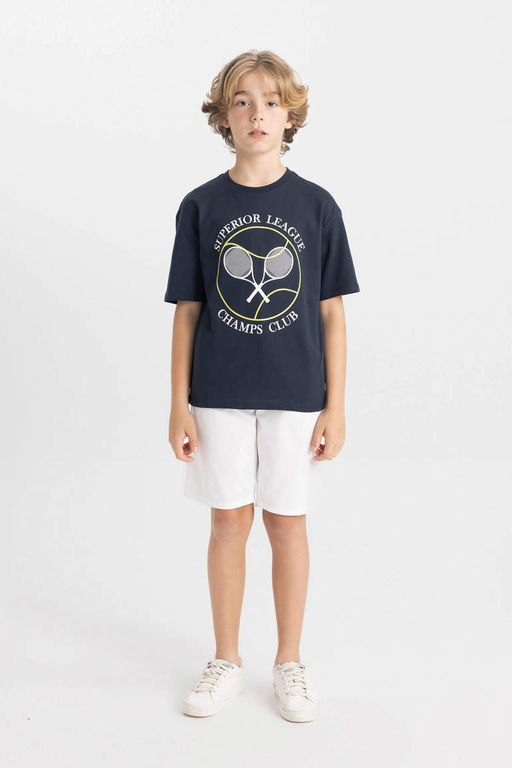 Футболка оверсайз с круглым вырезом и принтом для мальчиков с короткими рукавами - Defacto фото 2