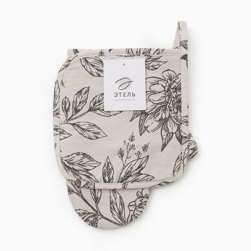 Кухонный набор «Этель» Black flowers: варежка-прихватка, прихватка, 100% хлопок, саржа 190 г/м²