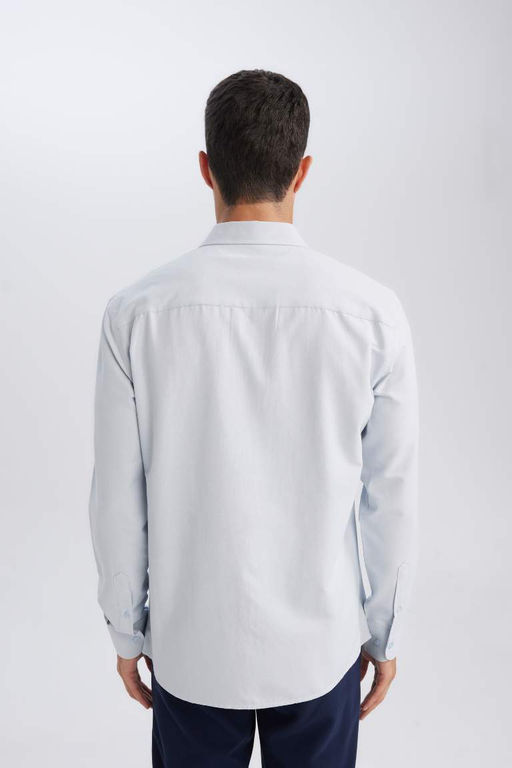 Текстурированная рубашка с длинными рукавами и воротником-поло в современном стиле Снова в школу - Defacto фото 5