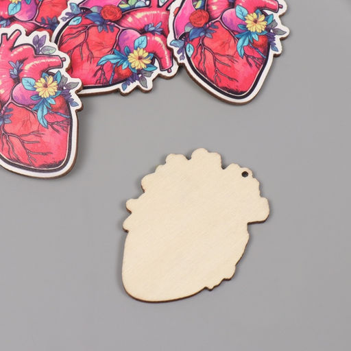 Декор для творчества дерево «Сердце в цветах», набор 5 шт., 5.5×4×0.3 см