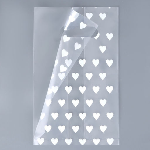 Цена за 20 шт. Пакет полиэтиленовый квадратный с вырубной ручкой, упаковка, "Сердечки", 25х35+16см ± 5% 60 мкм