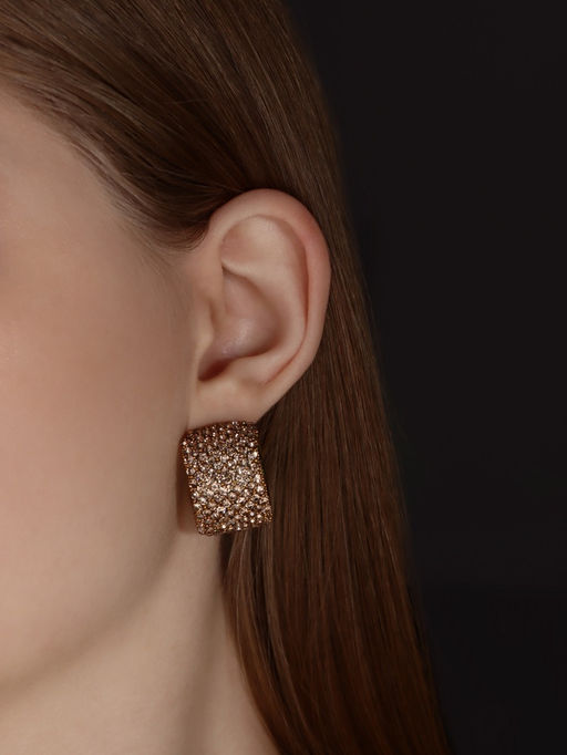 Серьги со стразами QF Блеск дуга, цвет золото