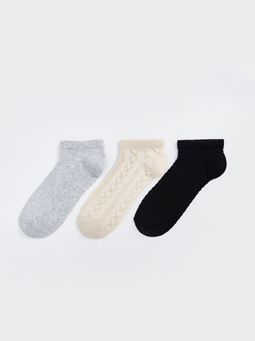 Kendinden Desenli Kad?n Patik ?orap 3l? Paket