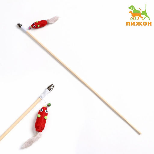 Дразнилка - удочка Мышь из фетра с норковым хвостиком на деревянной палочке, микс цветов