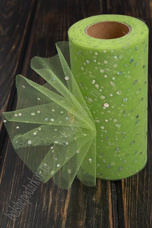 Фатин с пайетками "Горох" 15 см*25 ярд (SF-2939) фисташковый №21