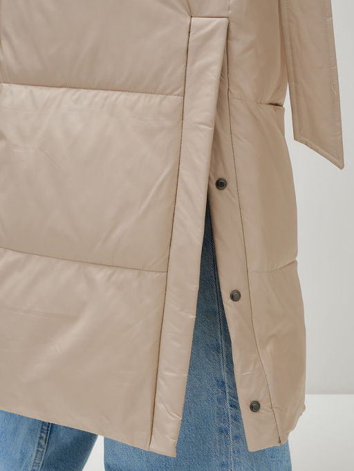 Пальто утепленное стеганное зимнее с капюшоном женское бежевого цвета 9605B - Mtforce фото 5