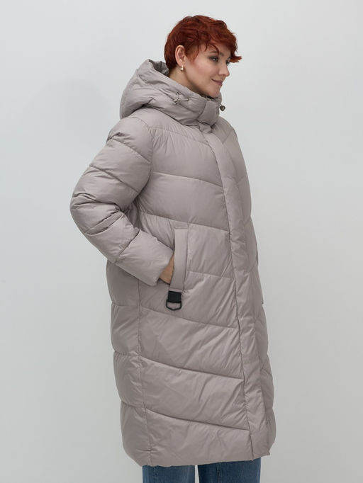 Пальто зимнее утепленное с капюшоном женское серого цвета 7623Sr - Visdeer фото 8