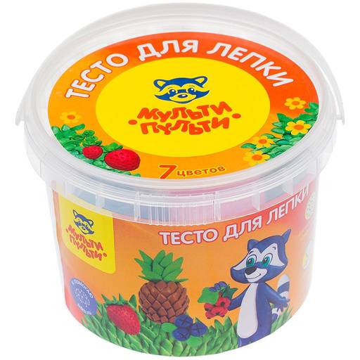 Тесто для лепки Мульти-Пульти "Енот на каникулах" 7цв. по 60гр., в пласт. ведре (ТЛ_12207)