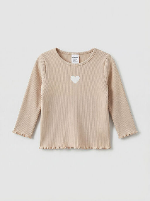 Bisiklet Yaka Kalp Bask?l? K?z Bebek Bluz