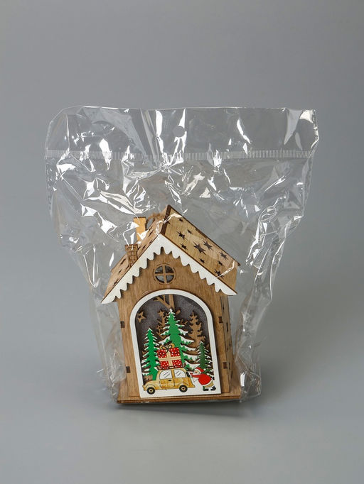 Ёлочная игрушка Домик с Дедом Морозом и машиной, 8.2х4.2х7.3 см, от батареек, свечение тёплое белое - Luazon lighting фото 5