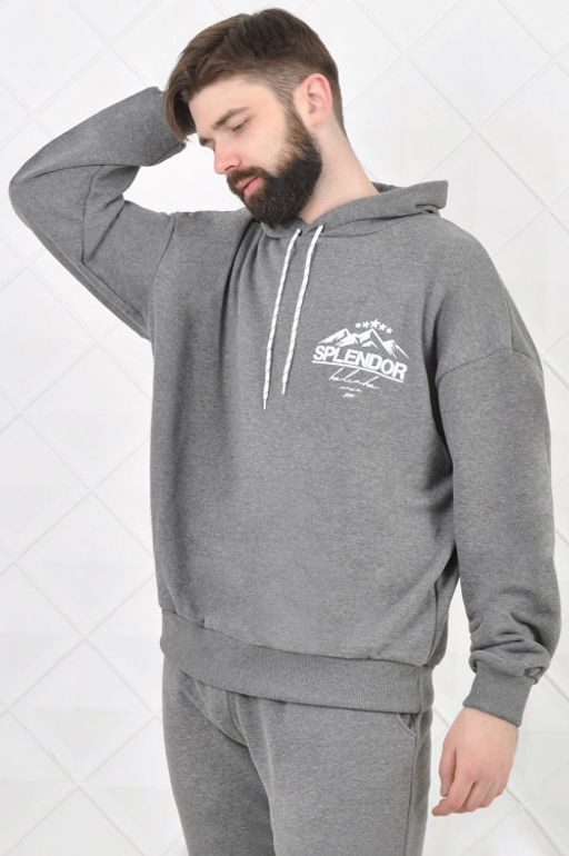 Арт. 6576 Толстовка мужская 46-54 (5 шт) Цвет:серый меланж - Идеал фото 5