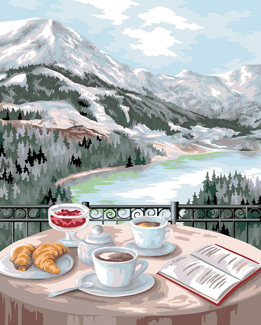 ФРЕЯ PNB/PLC-257 Набор для раскрашивания по номерам ( цветной холст ) 50 х 40 см Завтрак с видом на горы