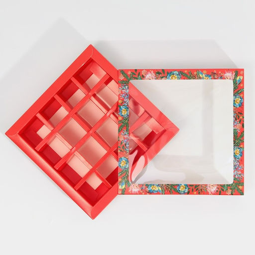 Цена за 5 шт. Коробка под 16 конфет с ячейками «Яркий Новый год» 17.5×17.5×3.5 см