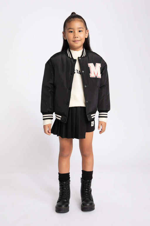 Водоотталкивающее пальто-бомбер с воротником-стойкой и вышивкой для девочек - Defacto фото 5